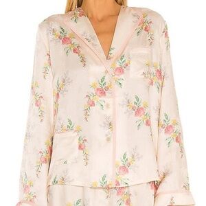 NWT Morgan Lane Mimi Crème Floral Patterned Silk Button Down Pajama Top